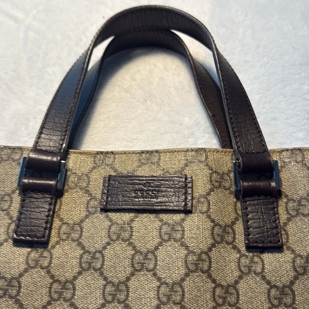 Gucci Monogram Canvas Tote with Dark Brown Leather Handles